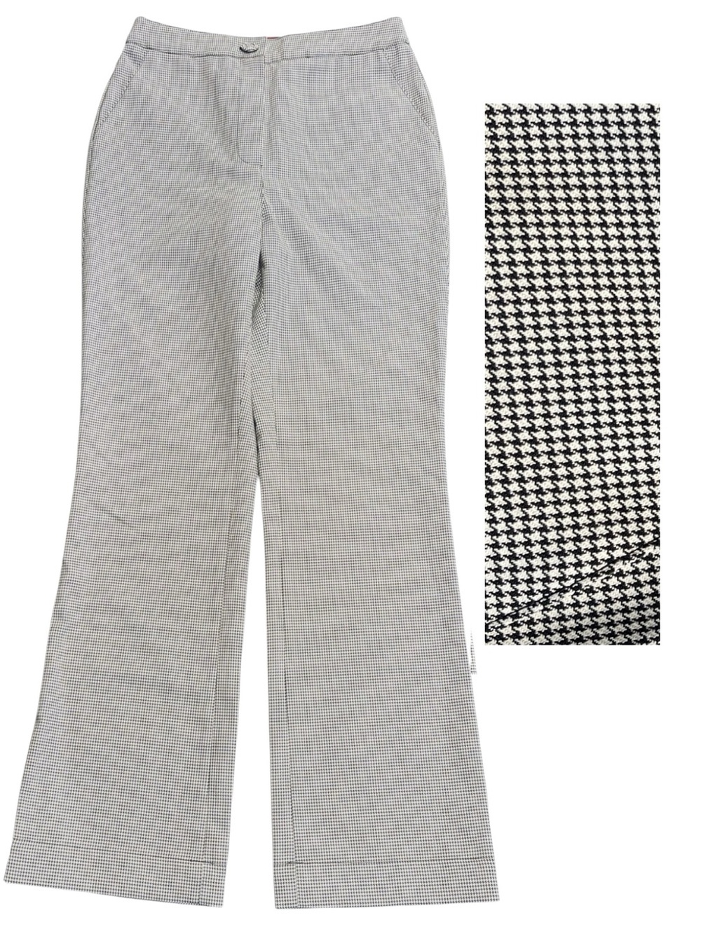 ALEXA CHUNG Black/White Houndstooth Wool Blend High Rise Straight Leg Pant (2/4)
